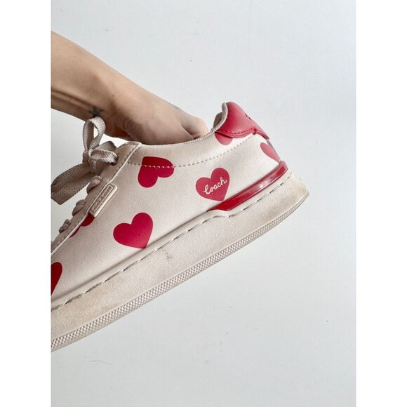 COACH Lowline Red Valentine's Day Heart Print Leather Low Top Sneakers, Size 5.5 - Picture 10 of 16